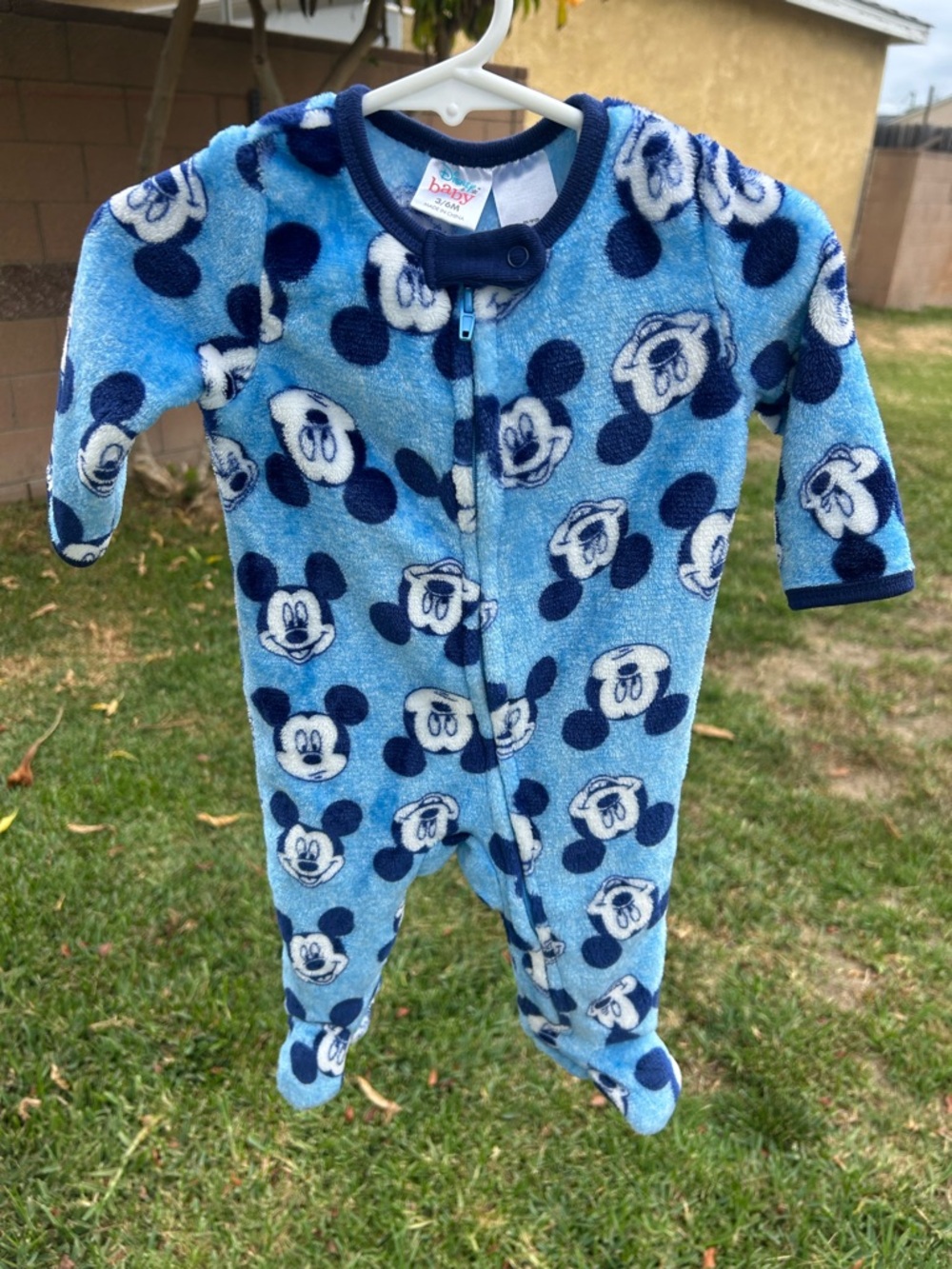 Disney Light Blue & Navy Mickey Mouse Plush Footed One-Piece